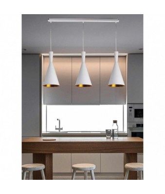Trío de Lámparas Colgantes Blancas y Doradas - Minimalistas