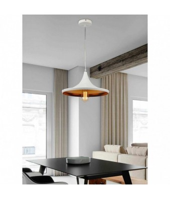 Lámpara Colgante Minimalista Blanco y Dorado - Estilo Campana