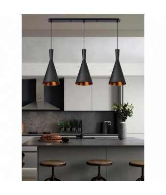 Trío de Lámparas de Techo Colgantes Estilo Minimalista Negro y Dorado