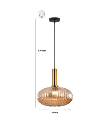 Lámpara Colgante Cristal, Estilo Clásico, Colores Dorado y Ambar, A+