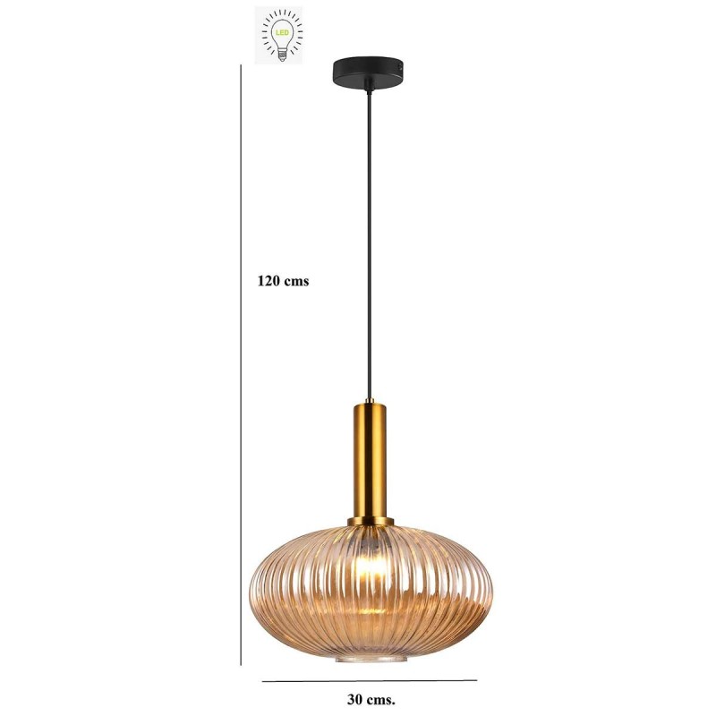 Lámpara Colgante Cristal, Estilo Clásico, Colores Dorado y Ambar, A+