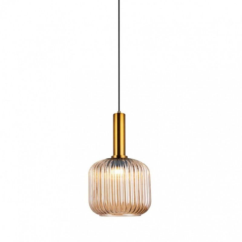 Lámpara Colgante Cristal, Estilo Vintage, Colores Dorado y Ambar, A+