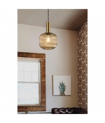 Lámpara Colgante Cristal, Estilo Vintage, Colores Dorado y Ambar, A+