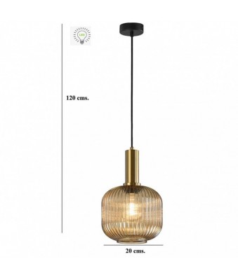 Lámpara Colgante Cristal, Estilo Vintage, Colores Dorado y Ambar, A+