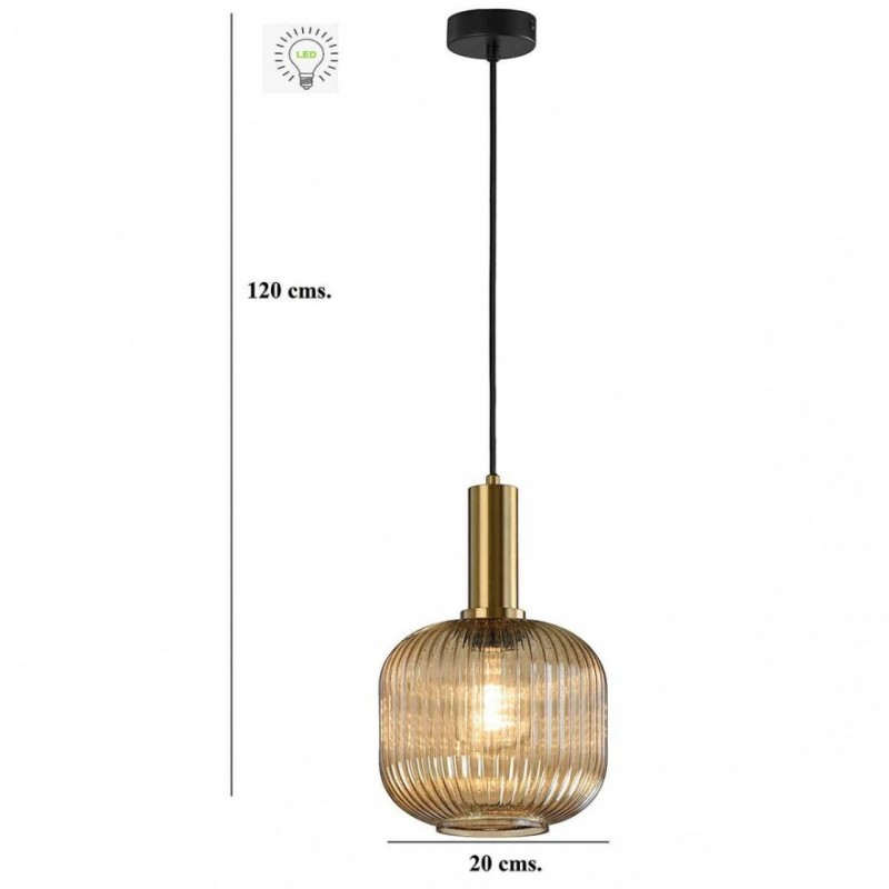 Lámpara Colgante Cristal, Estilo Vintage, Colores Dorado y Ambar, A+
