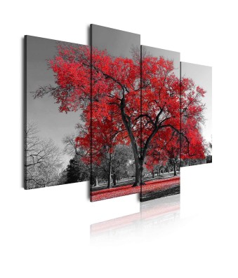 Cuadro en Lienzo Tríptico Blanco y Negro Árbol Rojo