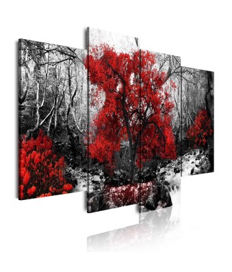 Cuadro en Lienzo Tríptico Estilo Bosque Arbol Rojo