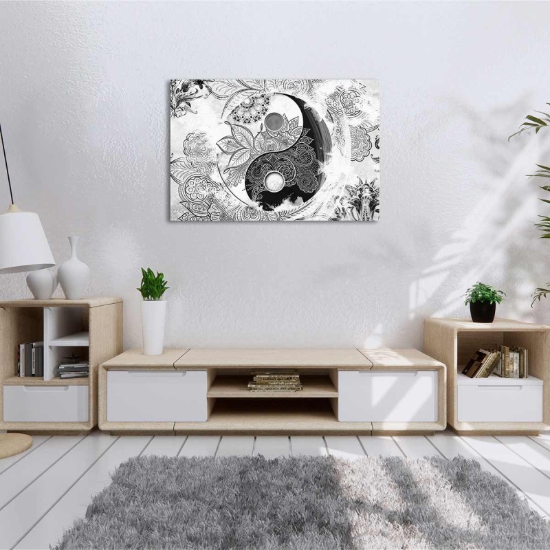 Cuadro en Lienzo Blanco y Negro Estilo Zen Ying Yang