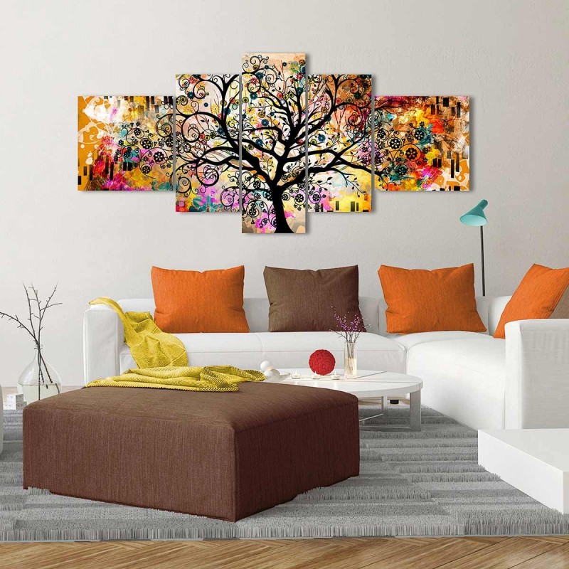 Cuadro en lienzo Tríptico Adaptacion Multicolor del Arbol de la Vida de Klimt