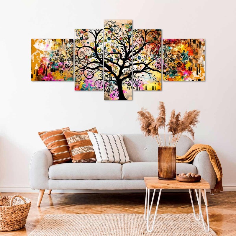 Cuadro en lienzo Tríptico Adaptacion Multicolor del Arbol de la Vida de Klimt