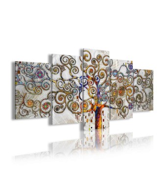 Cuadro en Lienzo Tríptico Adaptación Arbol de la Vida de Klimt en Color Plata