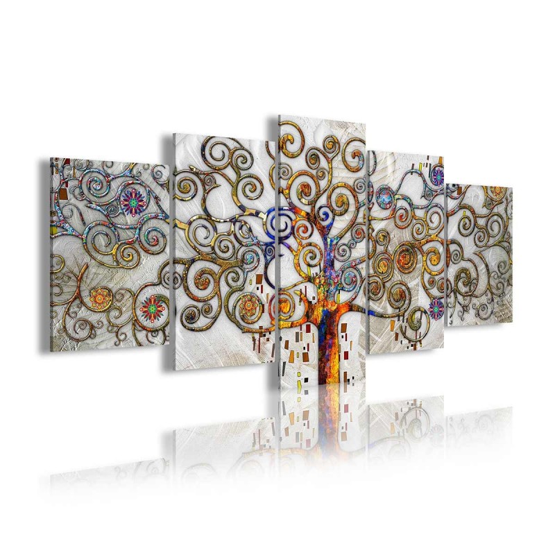 Cuadro en Lienzo Tríptico Adaptación Arbol de la Vida de Klimt en Color Plata