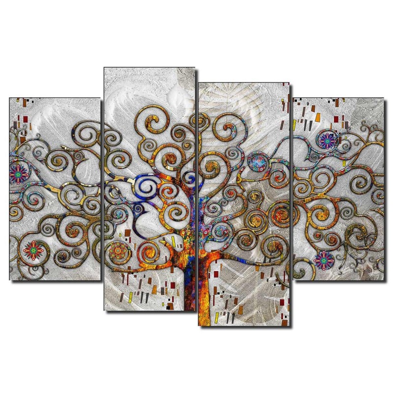 Cuadro en Lienzo Tríptico Adaptación Arbol de la Vida de Klimt en Color Plata