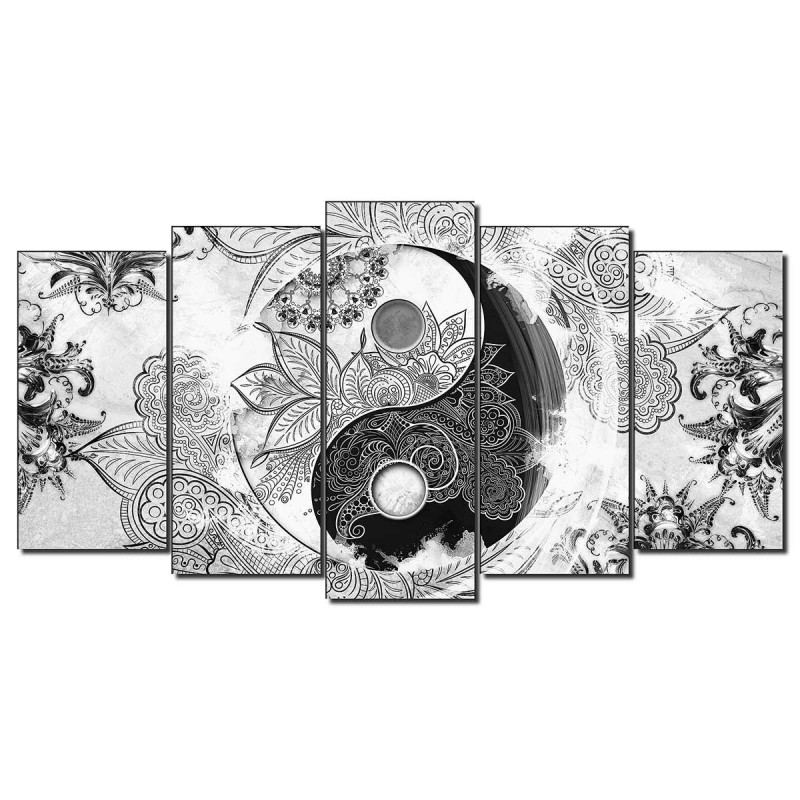 Cuadro en Lienzo Blanco y Negro Tríptico Estilo Zen Ying Yang