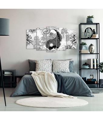 Cuadro en Lienzo Blanco y Negro Tríptico Estilo Zen Ying Yang