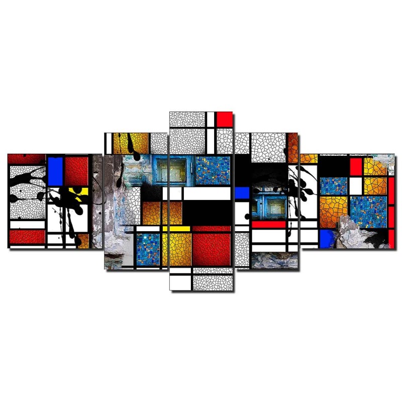 Cuadro en Lienzo Tríptico Arte Abstacto Estilo Mondrian