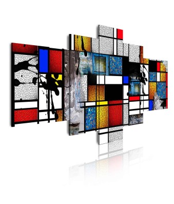 Cuadro en Lienzo Tríptico Arte Abstacto Estilo Mondrian