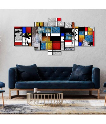 Cuadro en Lienzo Tríptico Arte Abstacto Estilo Mondrian