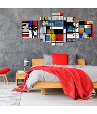 Cuadro en Lienzo Tríptico Arte Abstacto Estilo Mondrian