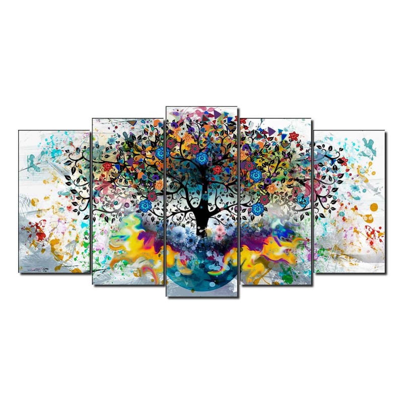 Cuadro en Lienzo Tríptico Árbol Multicolor sobre Fondo Blanco