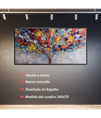 CUADRO PINTADO A MANO ARBOL COLORES