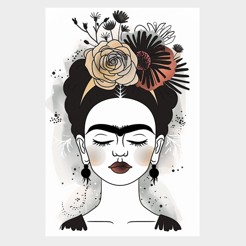 CUADRO MODERNO FRIDA EN BLANCO Y NEGRO