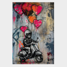 CUADRO BANKSY EL MOTOCICLISTA Y LOS GLOBOS DE CORAZÓN