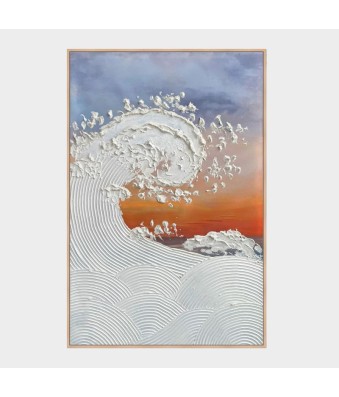Cuadro en relieve con marco de madera Olas al atardecer